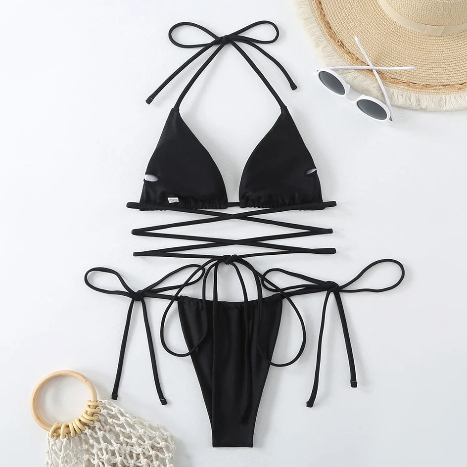 Sexy Micro Bikini 2025 Criss Cross Swimwear Bandage Woman Swimsuit Female Thong Bikinis Set 2 Piece Women Bathing Suit Beachwear