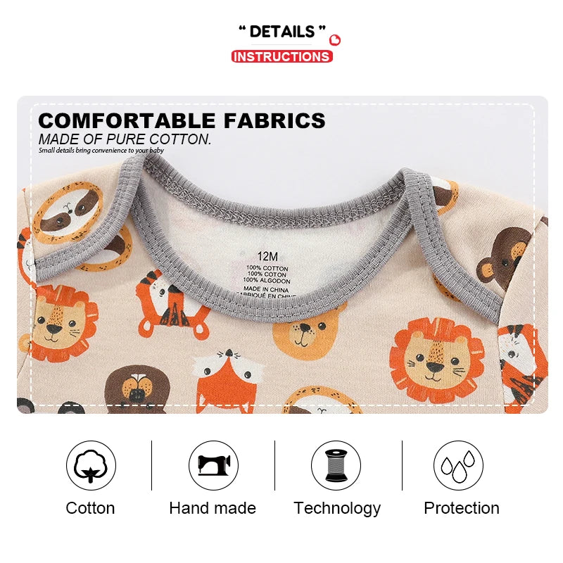 4Pieces Summer Short Sleeve Cartoon Baby Boy Girl Bodysuit 100% Cotton Newborn Boy Girl Clothes