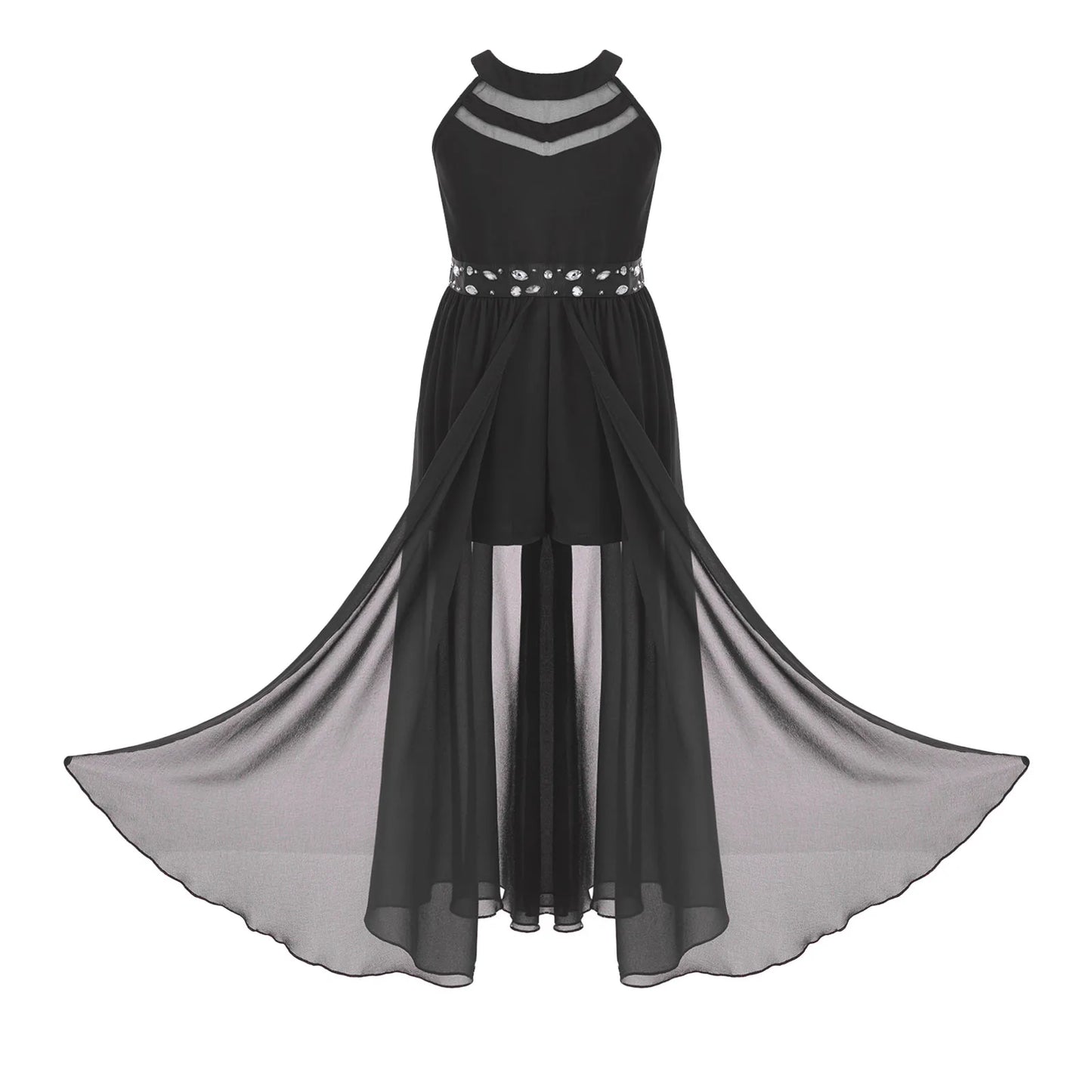 Children's Girls Maxi Romper Dress Sleeveless Floral Lace Rhinestone vestidos Kids Performance Dance Dress Girls Summer Dress