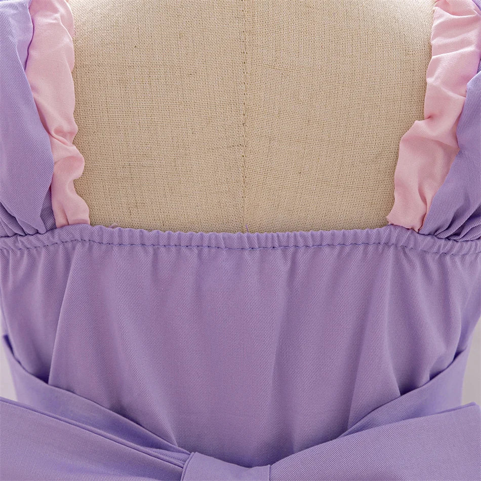 Snow White Rapunzel Sofia Purple Princess Dress Toddler Cosplay Halloween Carnival Party Mesh Gown Girls Birthday Bow Vestidos