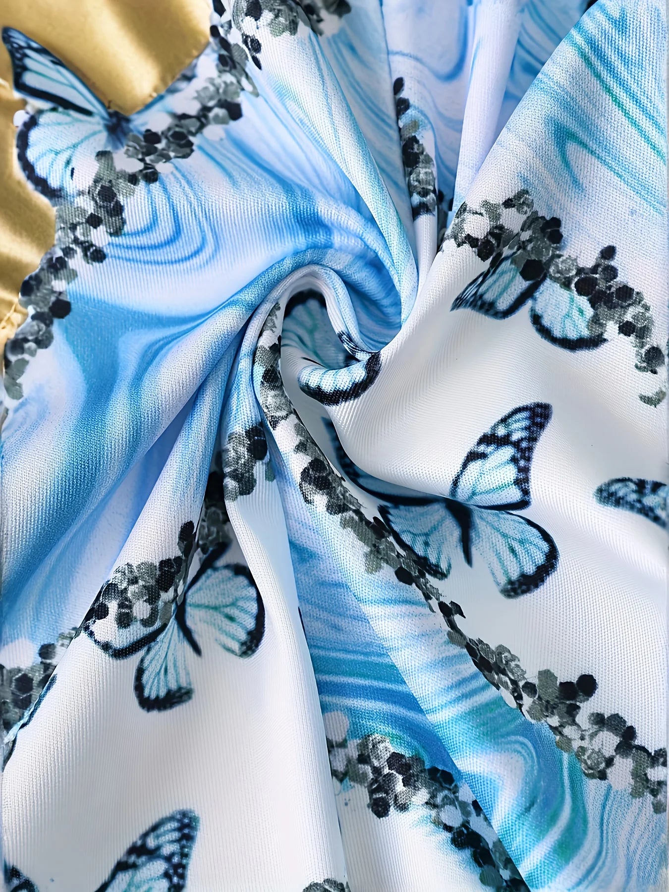 Ladies' elegant two-piece set, butterfly print long sleeved lapel double breasted suit jacket and solid color leggings clothing