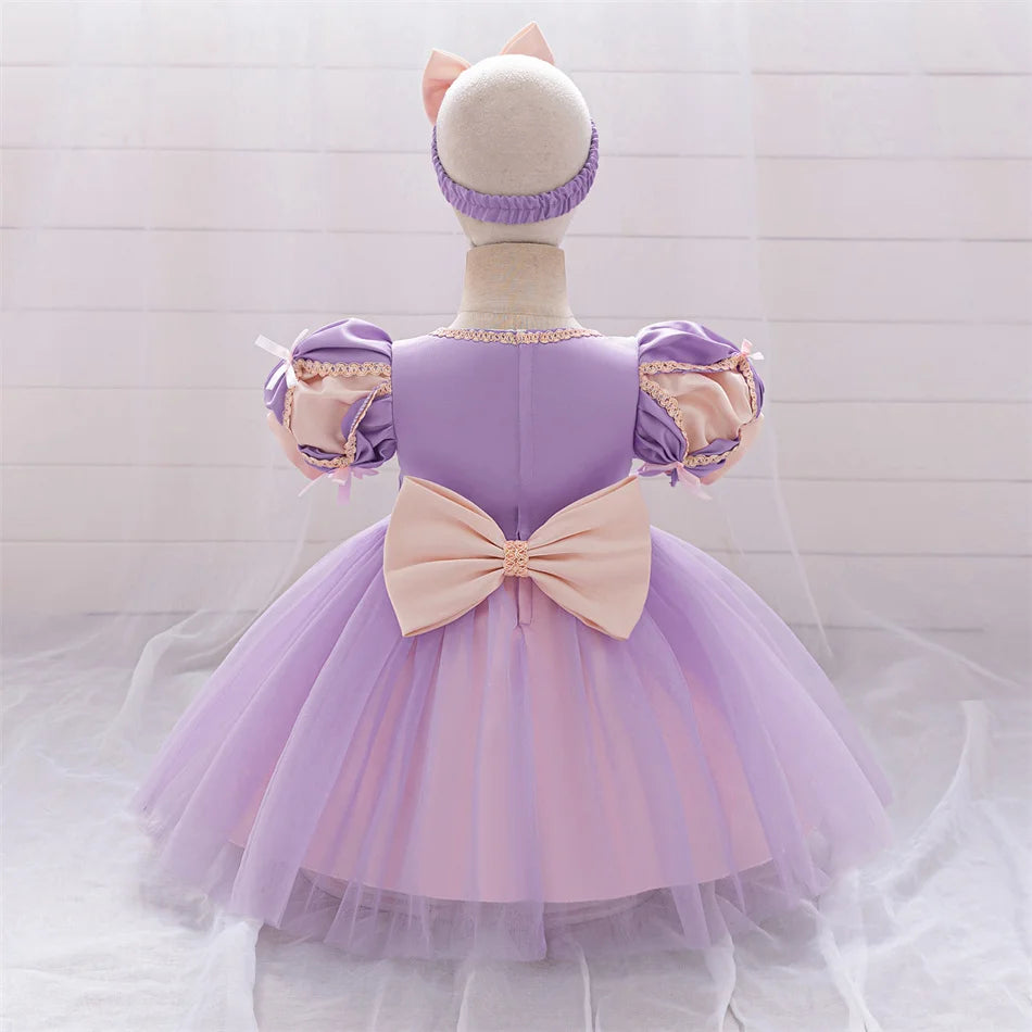 Snow White Rapunzel Sofia Purple Princess Dress Toddler Cosplay Halloween Carnival Party Mesh Gown Girls Birthday Bow Vestidos