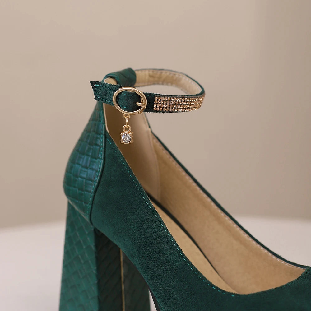 Punk Platform High Heels Women's  Ankle Strap Mary Janes Shoes Woman Luxury Green Beige block Heeled Party Shoes Chunky Pumps