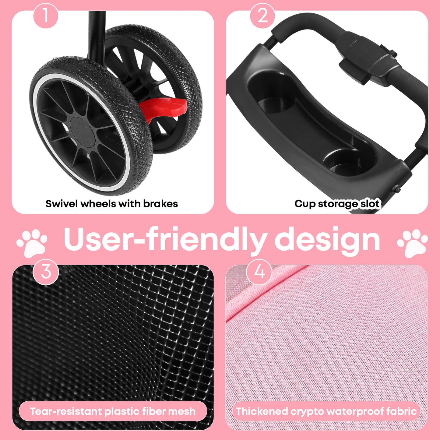 Pet Stroller For Small Puppy Dogs & Cats Travel Portable Dog Stroller  Foldable Dog Cat Carrier Strolling