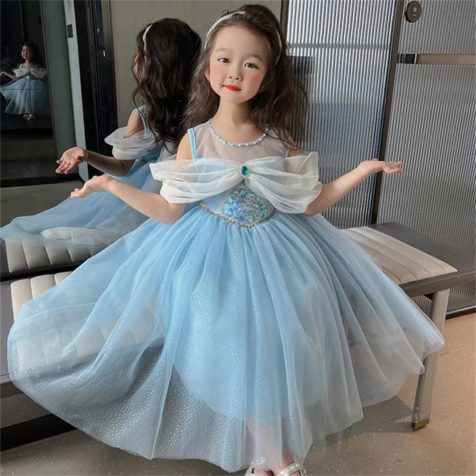 Elsa Summer Princess Dress Girls Cosplay Masquerade Party Vestidos Kids Birthday Clothes Children Carnival Halloween Gown