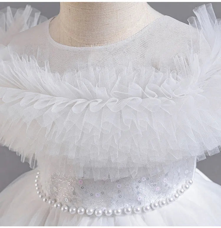 Fashion Solid Color Girl Evening Gown Lace Mesh Sleeveless Party Dress for Kids Girl Summer Children Girls Party Dress 3-12Years