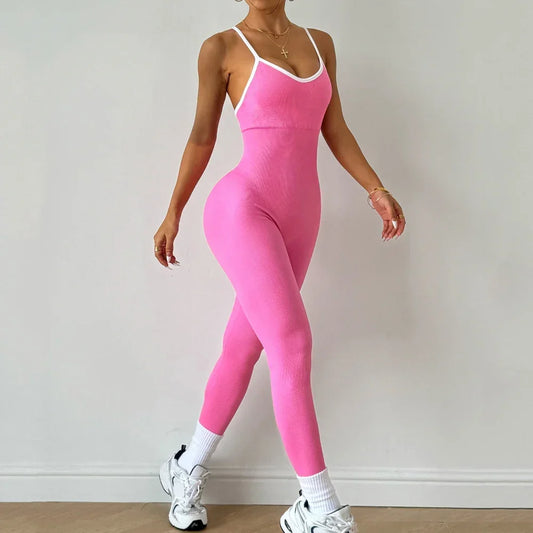 Sexy Cross Back Strappy Jumpsuit Women Gym Set Training Yoga Suit Sportswear One Piece Sports Jumpsuit Fitness Workout Bodysuits