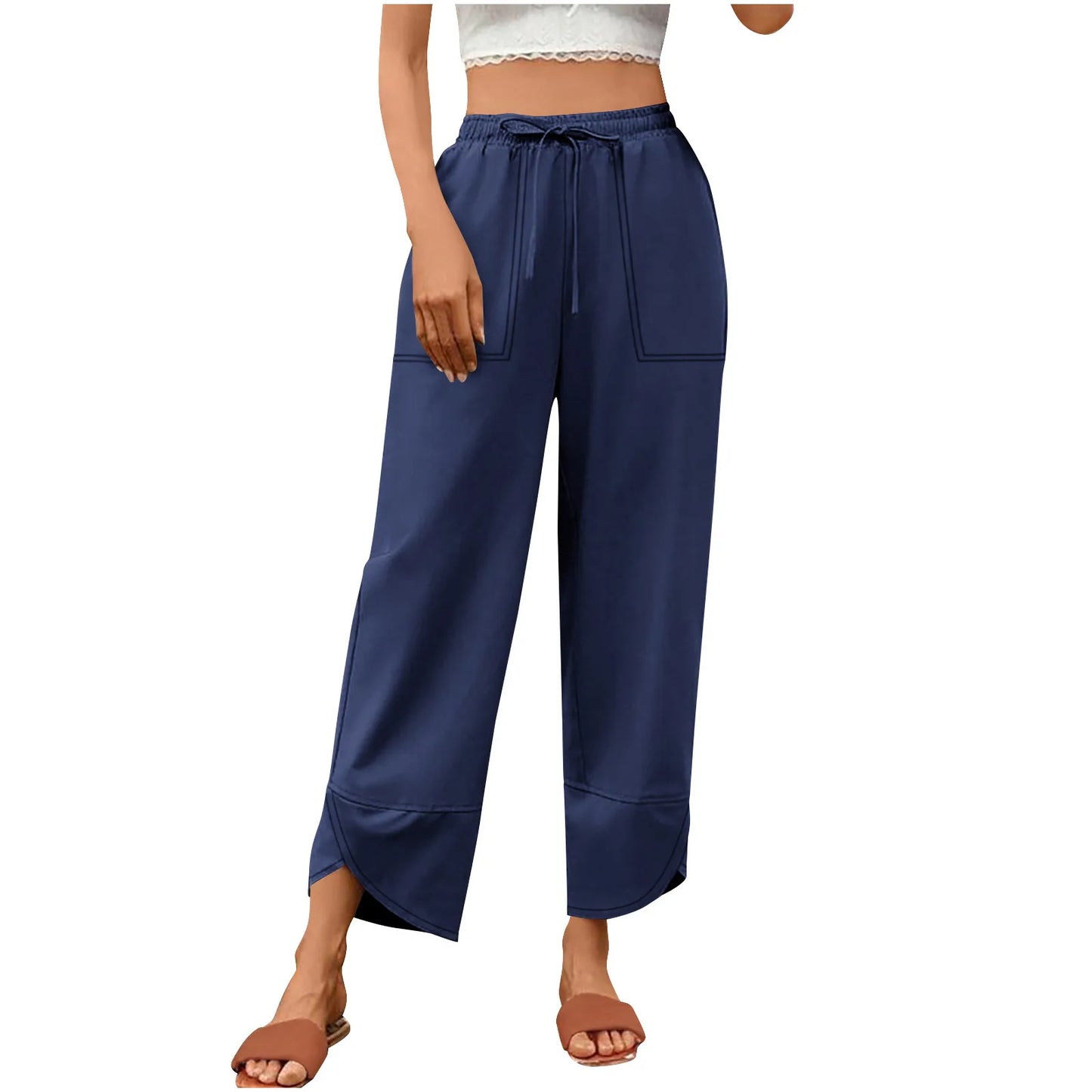 Women'S Fashion Loose Solid Color High Waist With Pockets Athletic Casual Pants Cargo Pants Women Pantalones De Mujer Hot