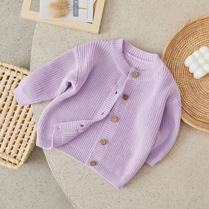 Suefunskry Baby Boys Girls Autumn Winter Knitted Sweater Long Sleeve Solid Color Single-breasted Knitwear Cardigan Jacket