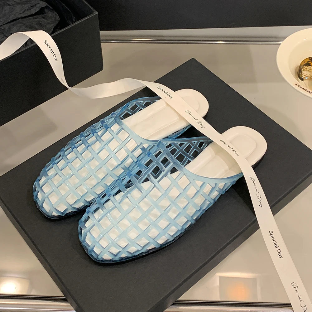 Women Jelly Flats Fashion Slip-On Flats Lightweight Hollow Out Ballet Flats Breathable Casual Flat Sandals for Outdoor Travel