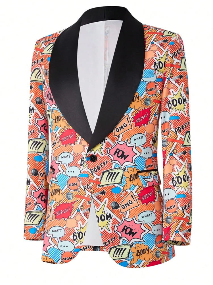 Men's patterned suit, lapel slim-fitting fashion jacket set for banquets and performances
