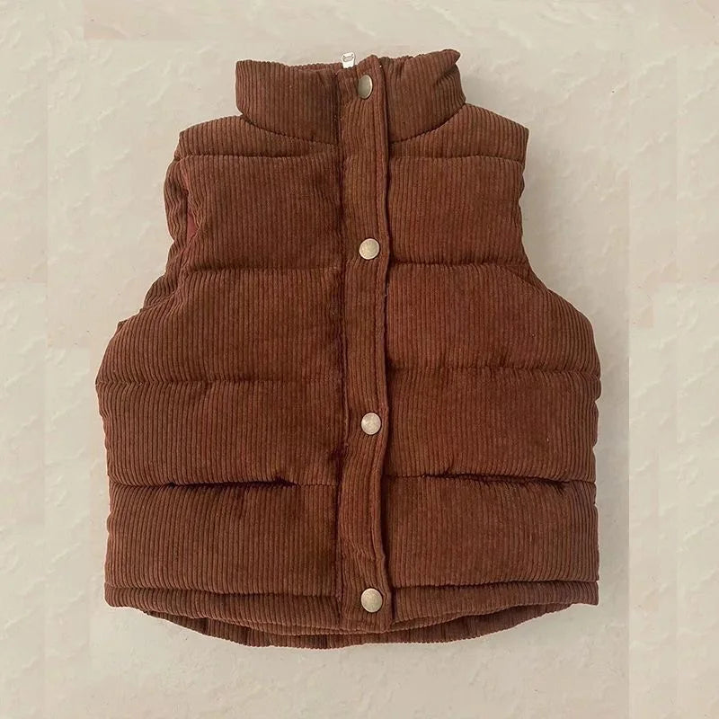 Autumn Winter Boys Girls Cotton Vest Jacket Solid Thick Corduroy Waistcoat For 2-10 Years Kids Birthday Present Child Outwear