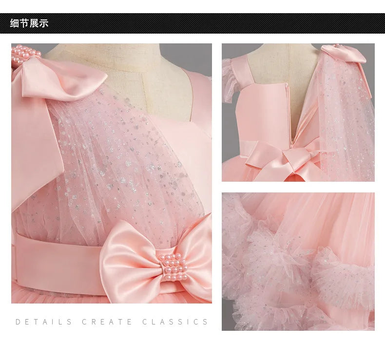 Fashion Solid Color Girl Princess Dress Lace Sleeveless Bow Dress for Girls Summer New Kids Girls Party Dresses 1-9 Years