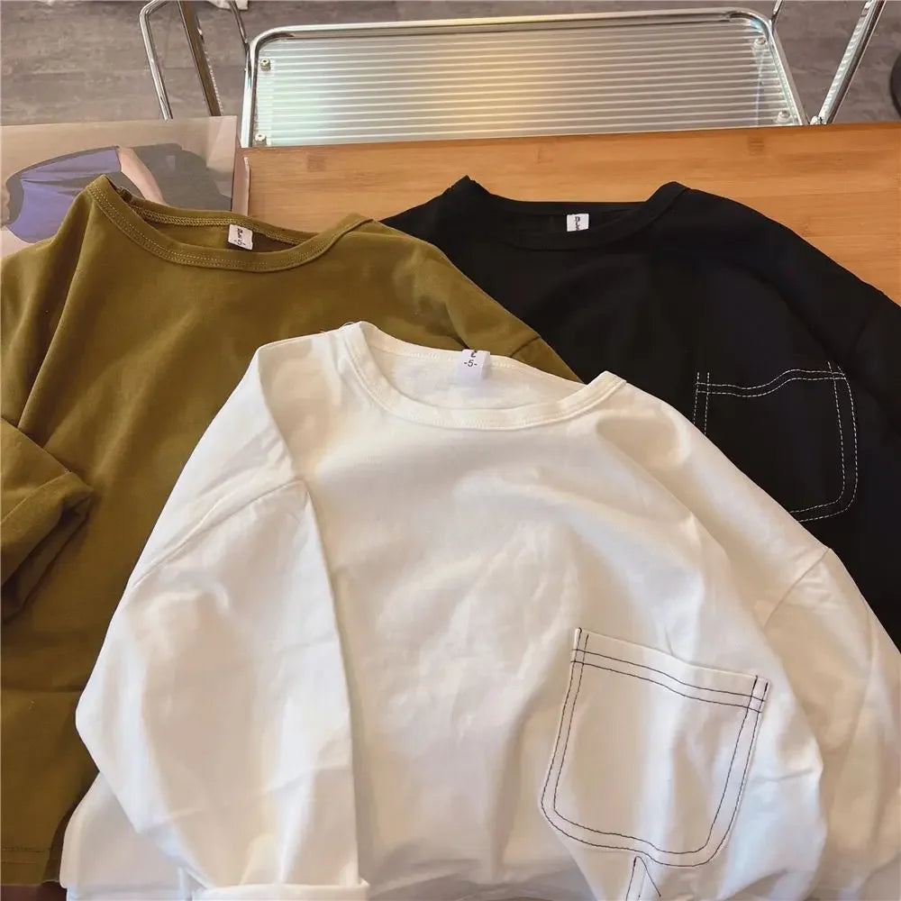 Autumn Boys Long-sleeved T-shirt Spring and Autumn 2023 New Children's Solid Color Irregular Bottoming Shirt Baby Inner Tops