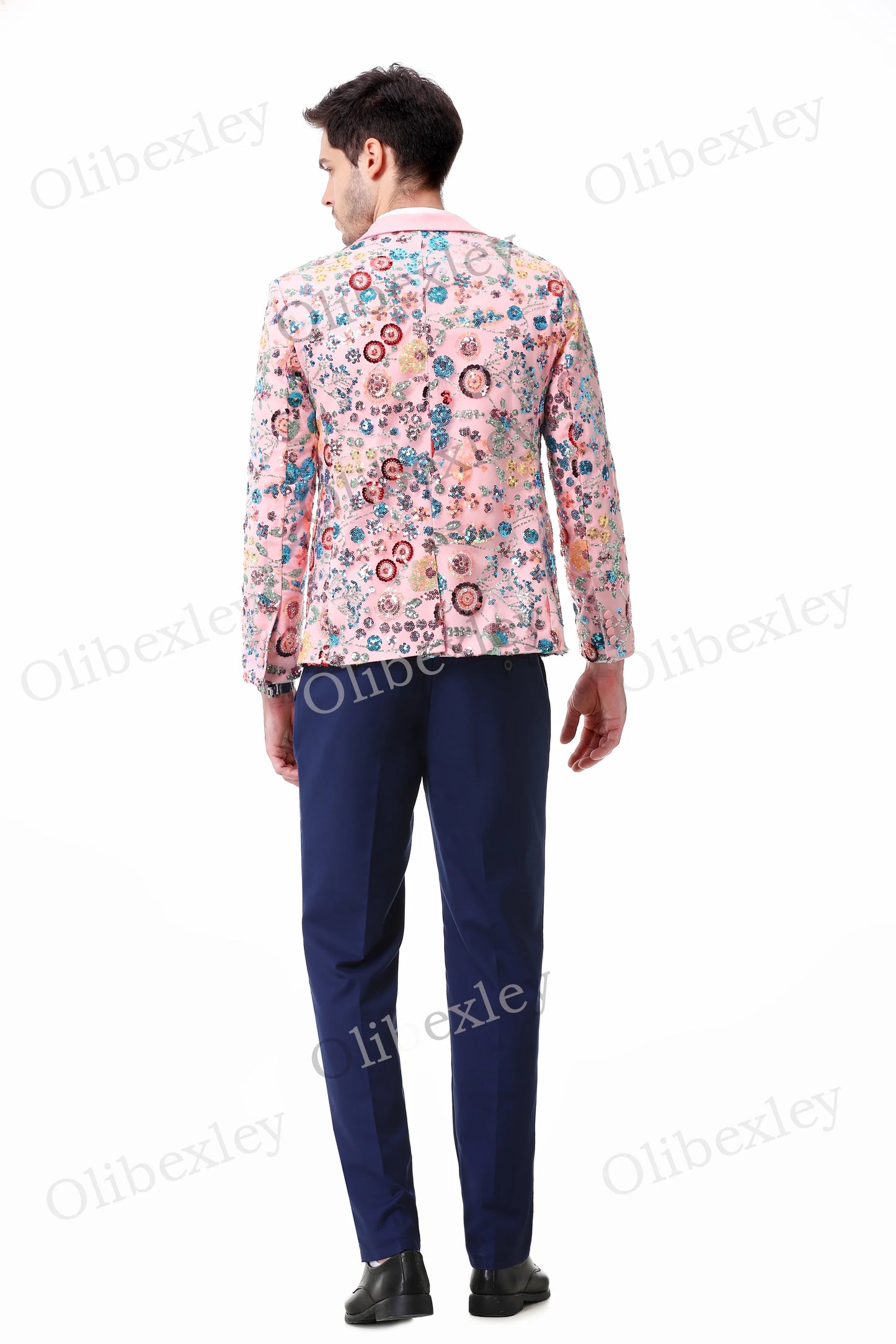 Customized Sequined Men's 2 piece suit High Quality One button Slim Fit Pink Tuxedos Suitable Weddings Groom Business Dinner