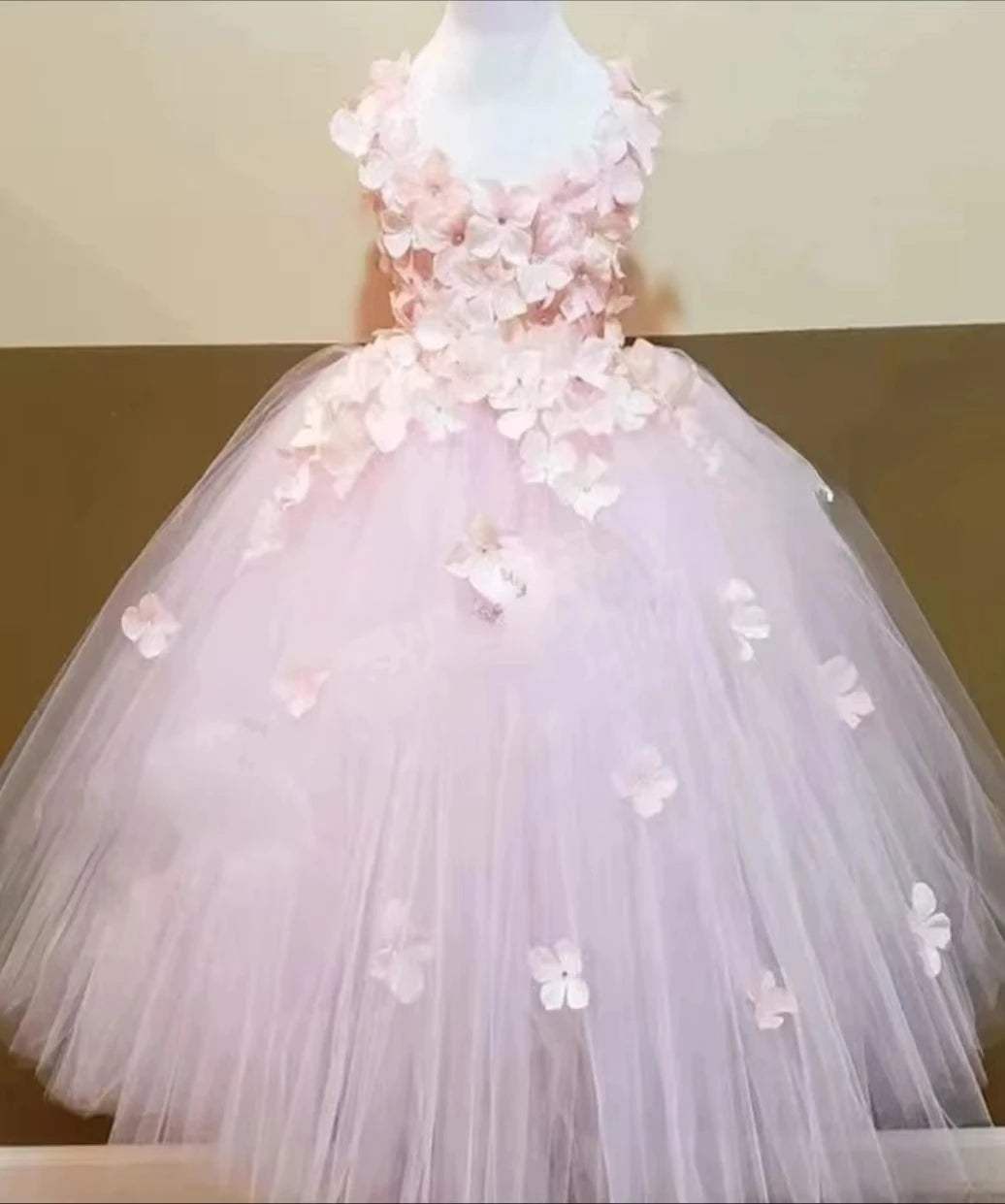 Girls black Flower Petals Tutu Dress Kids Crochet Tulle Dress Ball Gown Children Birthday Wedding Party Costume Evening Dress