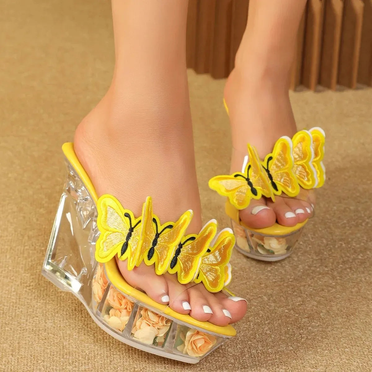 【Send from US Inc Taxs】1101-Series 11CM Crystal Wedge Heel Sandals for Women Waterproof Red Dance Shoes Table Sandals