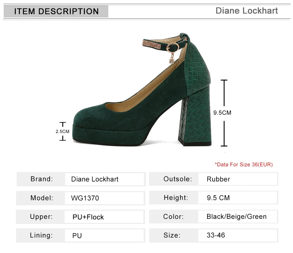 Punk Platform High Heels Women's  Ankle Strap Mary Janes Shoes Woman Luxury Green Beige block Heeled Party Shoes Chunky Pumps