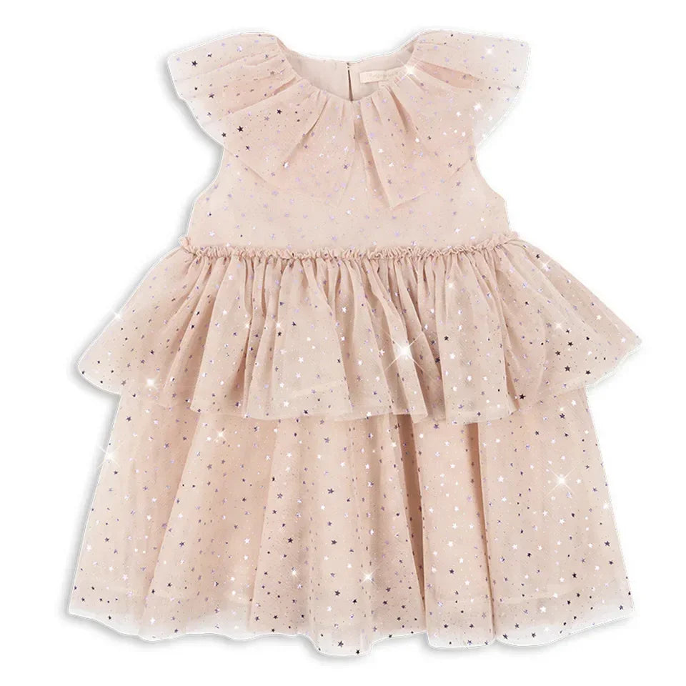 2024 KS Baby Girls Star Sequins Dress Kids Clothes Girls Mesh Princess Dresses Children Casual Skirts Christmas Party Vestidos