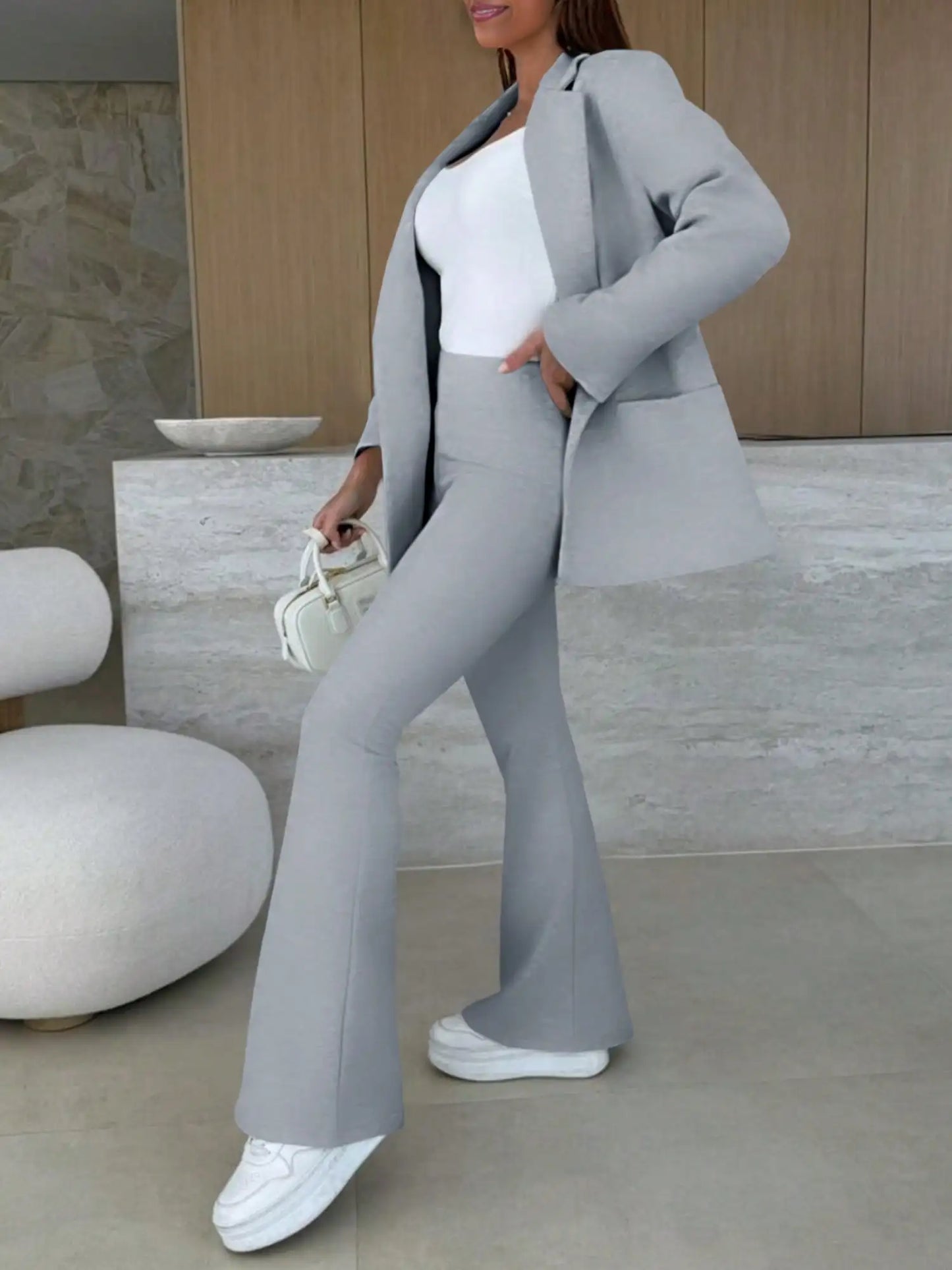 Fisoew Knitted Blazer Set Workwear Office Outfit, Slim-Fit Drapey Lounge Suit, Chic Cozy Aesthetic, Plus Size, Casual Elegance