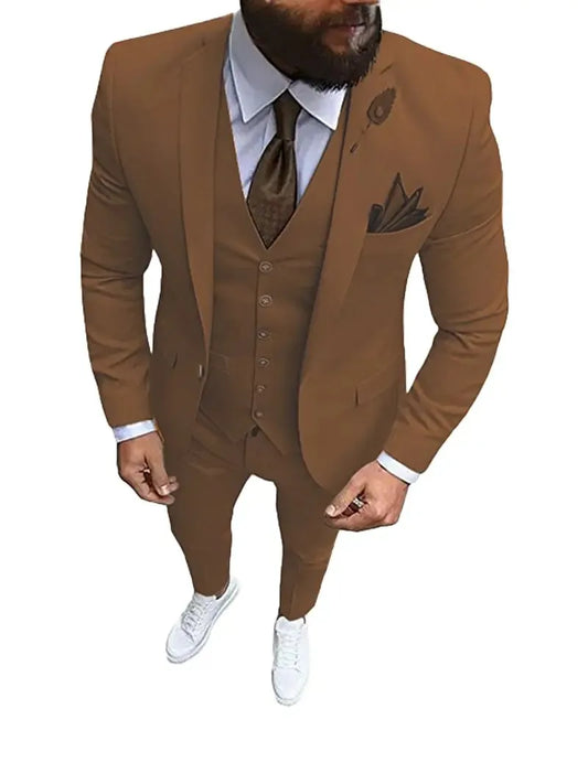 New Men's Suits 3 Pieces Groom Bestman Slim Fit Wedding Prom Party Tuxedo Elegant Formal Events Dress Suit (Blazer+Pants+Vest)