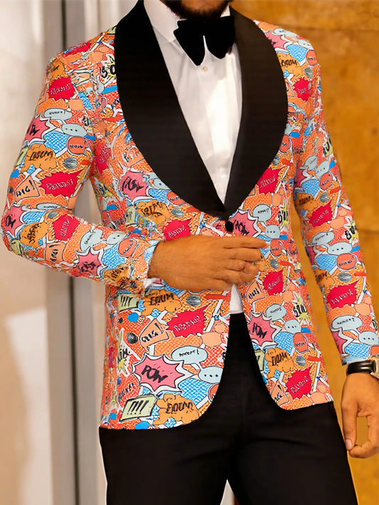 Men's patterned suit, lapel slim-fitting fashion jacket set for banquets and performances