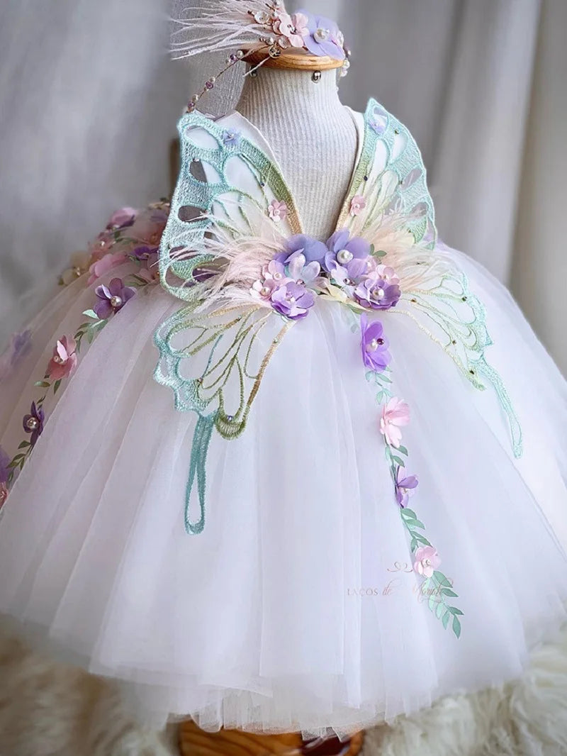 Luxurious and Elegant Flower Girl Princess Dress Mesh Formal Christmas Fluffy Dress Lolita Butterfly Girl Birthday Party Dress