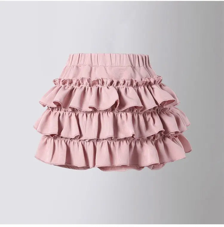 Summer Baby Girls Cake Skirts Solid Elastic Waist Children Girl Pleated Skirts High Quality Preppy Style Junior Girl Dance Skirt