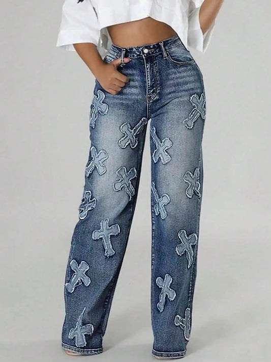 Casual ladies fashion inelastic jeans, sexy straight washed jeans, women's wear