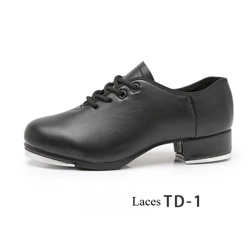 Unisex Elastic Opening Straight Sole Tap Dance Shoes Women Black Imitation Leather Sneakers Step Dance Shoes Children Large Size