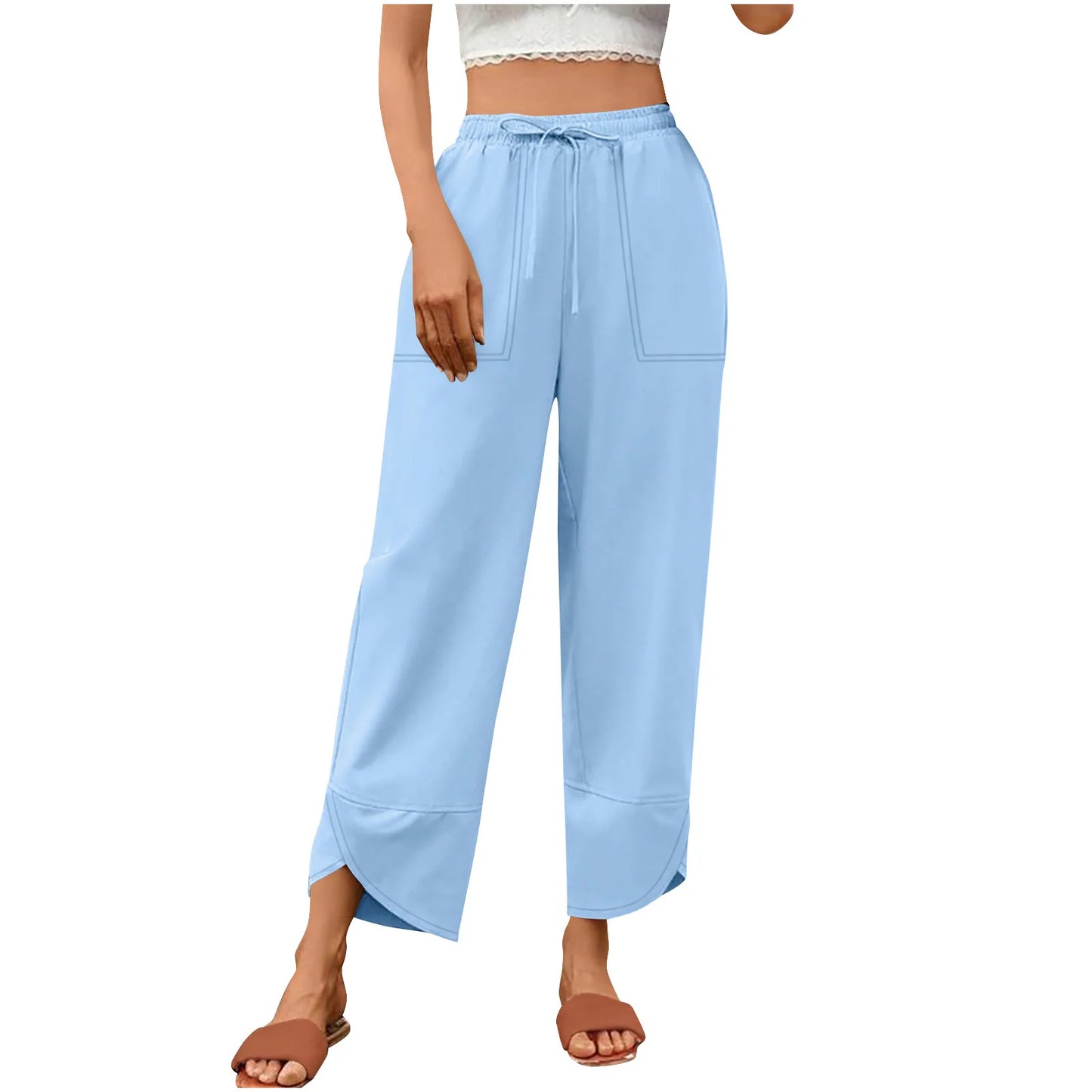 Women'S Fashion Loose Solid Color High Waist With Pockets Athletic Casual Pants Cargo Pants Women Pantalones De Mujer Hot