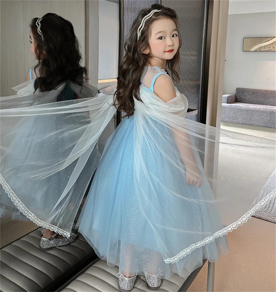 Elsa Summer Princess Dress Girls Cosplay Masquerade Party Vestidos Kids Birthday Clothes Children Carnival Halloween Gown