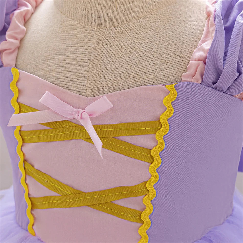 Snow White Rapunzel Sofia Purple Princess Dress Toddler Cosplay Halloween Carnival Party Mesh Gown Girls Birthday Bow Vestidos