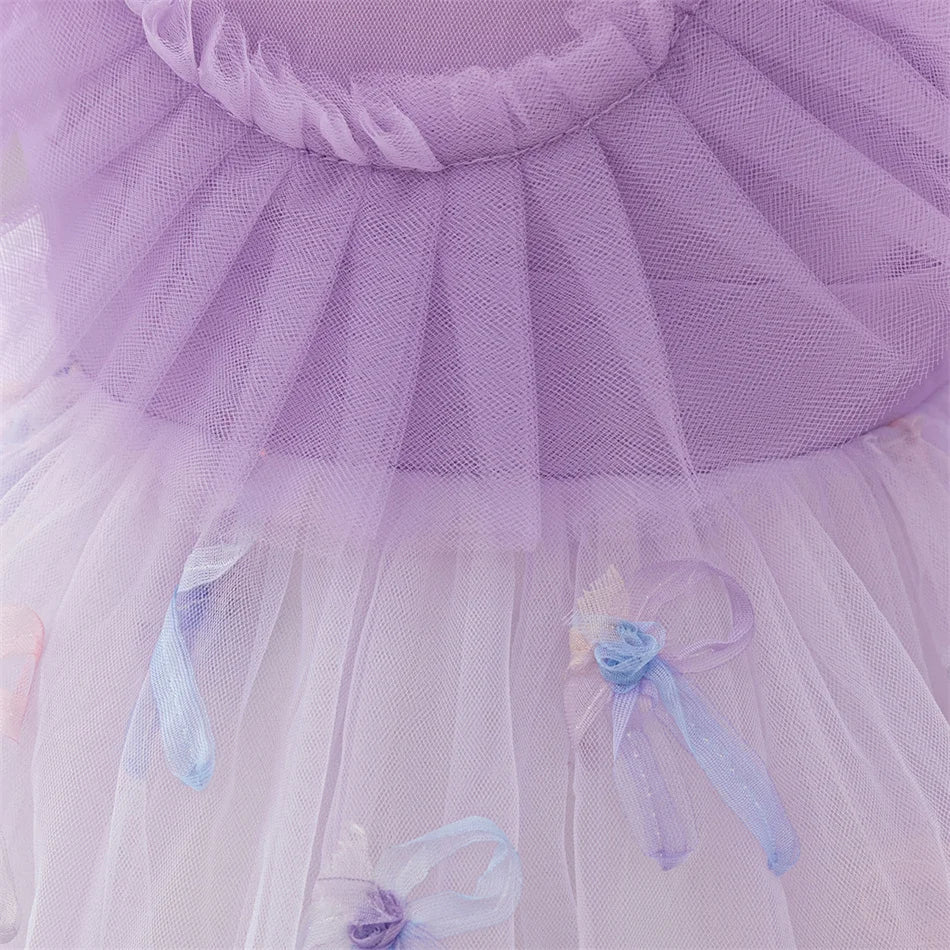 Snow White Rapunzel Sofia Purple Princess Dress Toddler Cosplay Halloween Carnival Party Mesh Gown Girls Birthday Bow Vestidos
