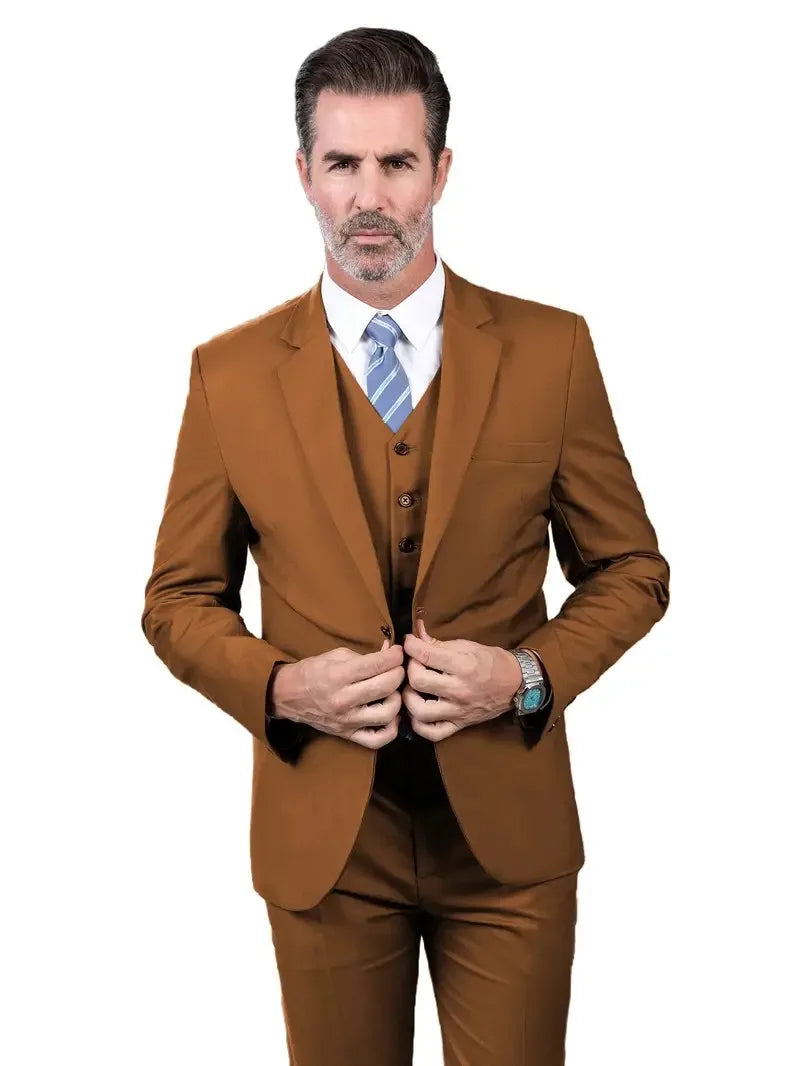 New Men's Suits 3 Pieces Groom Bestman Slim Fit Wedding Prom Party Tuxedo Elegant Formal Events Dress Suit (Blazer+Pants+Vest)