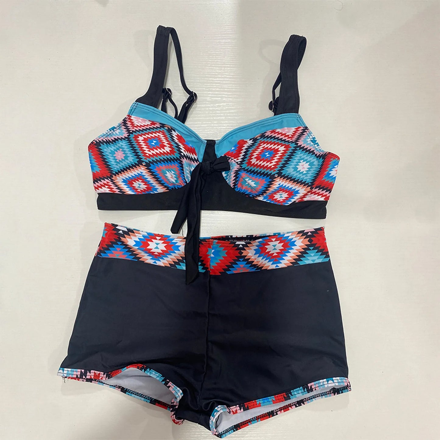 Womens Swimsuits Big Breast Elastic High Waisted Bikinis Sexy Push Up Two Pieces Bathing Suit Ladies Vintage Printed Biquinis