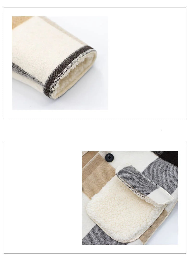 Fashion Girls clothing Jackets Autumn Winter parka Clothes Medium Long coat windbreaker Plaid Thicken Lamb Children Woolen Coats