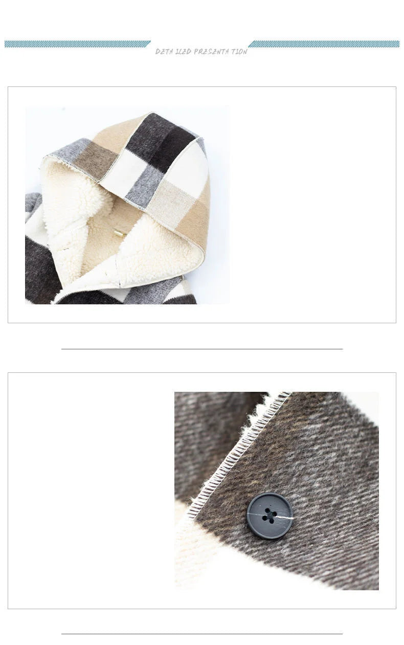 Fashion Girls clothing Jackets Autumn Winter parka Clothes Medium Long coat windbreaker Plaid Thicken Lamb Children Woolen Coats