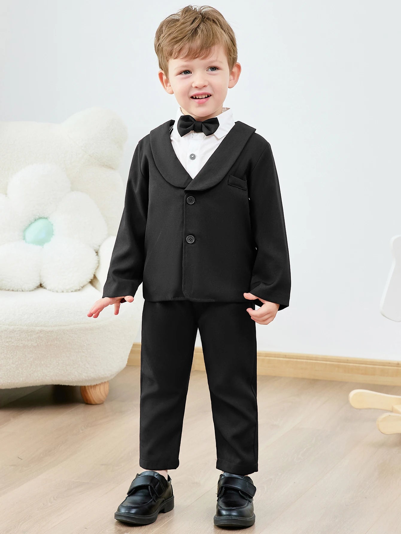 Toddler Boy Suit 5Pcs Formal Gentleman Outfits, Dress Shirt+Bowtie+Jacket+Suspender Pants Wedding Party Clothes Suits