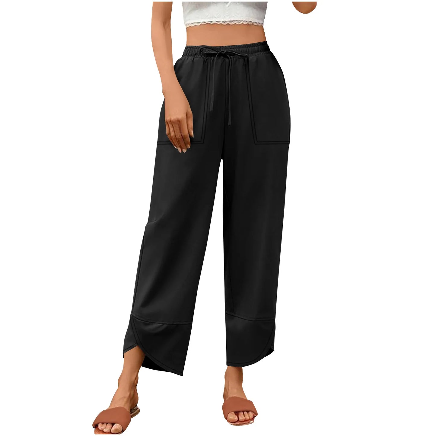 Women'S Fashion Loose Solid Color High Waist With Pockets Athletic Casual Pants Cargo Pants Women Pantalones De Mujer Hot