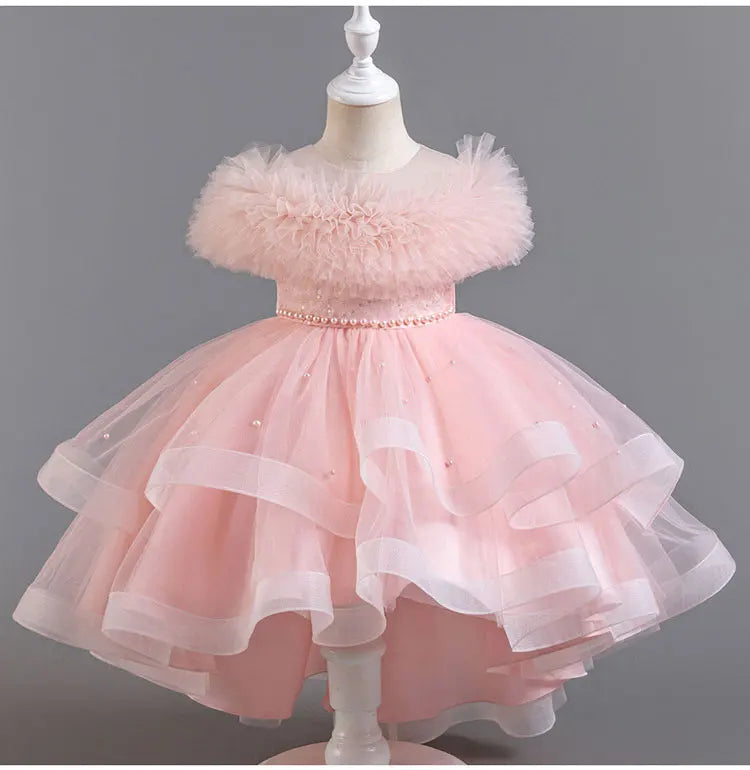 Fashion Solid Color Girl Evening Gown Lace Mesh Sleeveless Party Dress for Kids Girl Summer Children Girls Party Dress 3-12Years