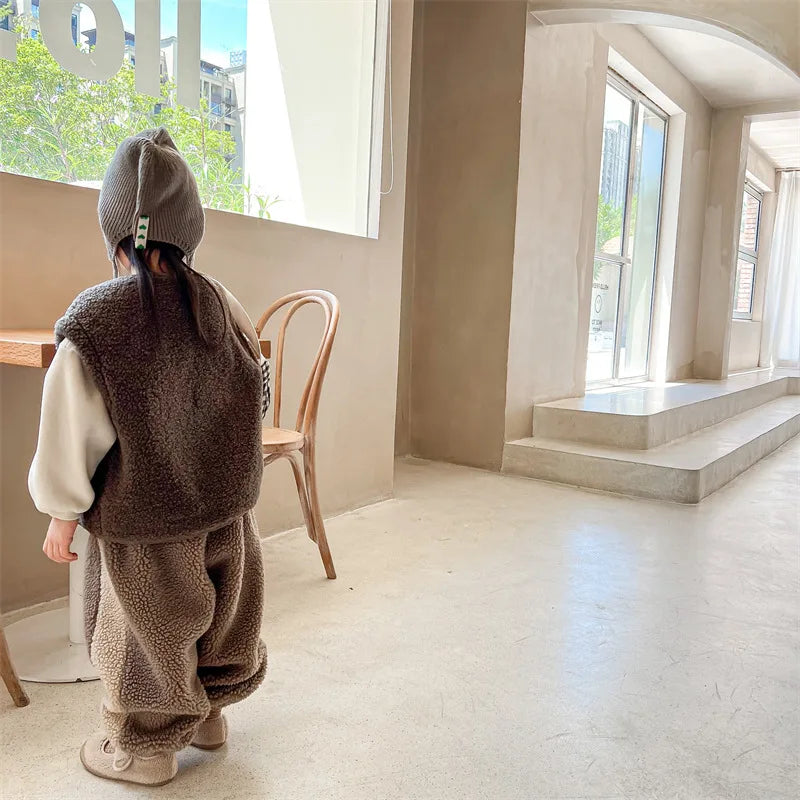 2025 Winter New Children Warm Trousers Baby Loose Lamb Fleece Pants Toddler Girls Casual Pants Solid Baby Boys Harem Pants