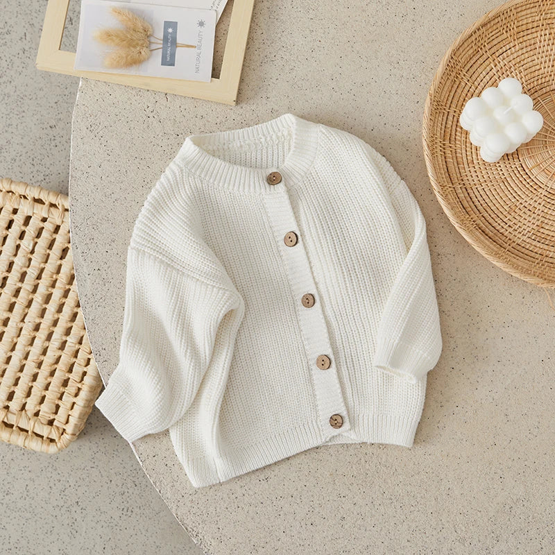 Suefunskry Baby Boys Girls Autumn Winter Knitted Sweater Long Sleeve Solid Color Single-breasted Knitwear Cardigan Jacket