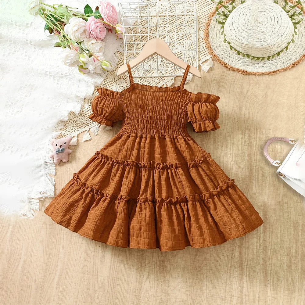 2025 New Girl's Dress with Embroidered Sleeves and Splicing Cake Skirt for Baby Girls 2 and 6 Years Old, Fashionable and Stylish