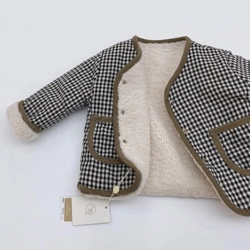 0-6 Years Children's Autumn Winter Warm Double-Side Wear Jacket Girls Fashion Plaid Plush Coat Boys Thicken Outerwear