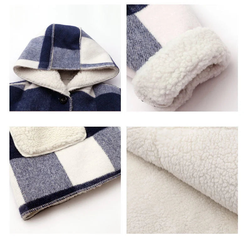 Fashion Girls clothing Jackets Autumn Winter parka Clothes Medium Long coat windbreaker Plaid Thicken Lamb Children Woolen Coats