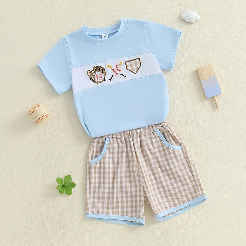 Boys Summer Outfit Set Short Sleeve Graphic Tee with Denim Shorts Toddler Set Casual Clothing for Kids