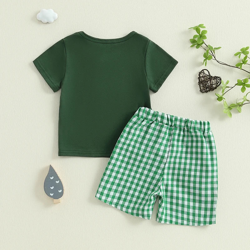 Toddler Boys Casual Outfits Cute Animal Print Short Sleeves T-Shirt and Elastic Denim Shorts Set for Summer Wear