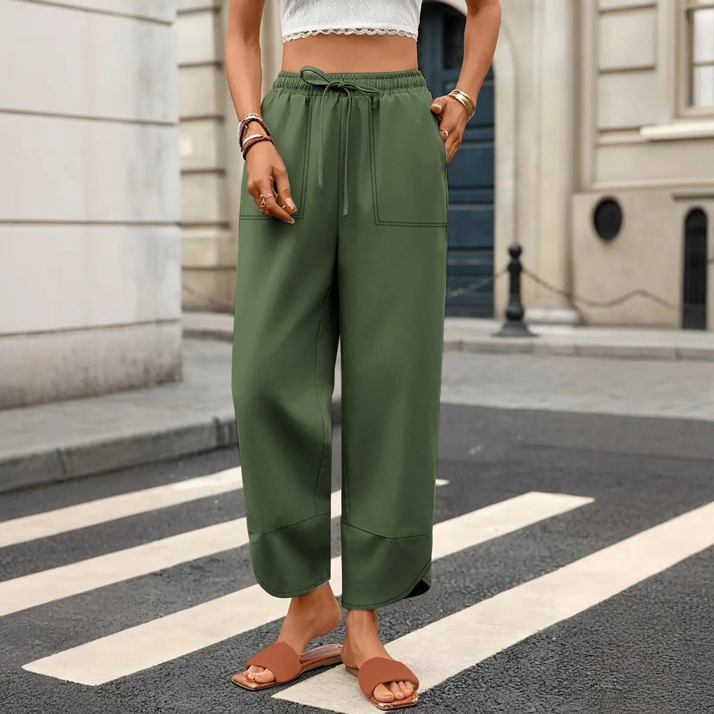 Women'S Fashion Loose Solid Color High Waist With Pockets Athletic Casual Pants Cargo Pants Women Pantalones De Mujer Hot