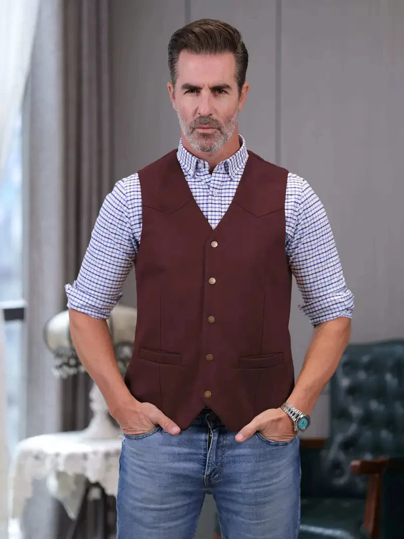 Vintage Suede Leather Men's Vest Slim Fit Sleeveless Jacket V-Neck Regular Fit Suit Vest Waistcoat for Prom